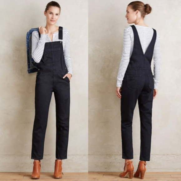 Ag Adriano Goldschmied Denim - AG Finn Crop Black distressed skinny overalls